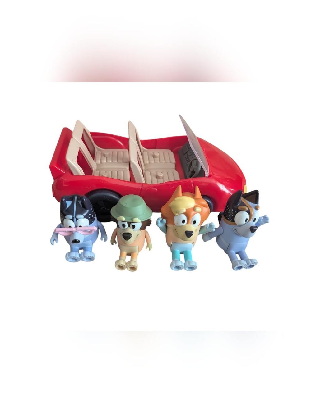 Bluey Figures Lot & Escape Convertible Car Grandad Mort Uncle Rad Stripe Nana
